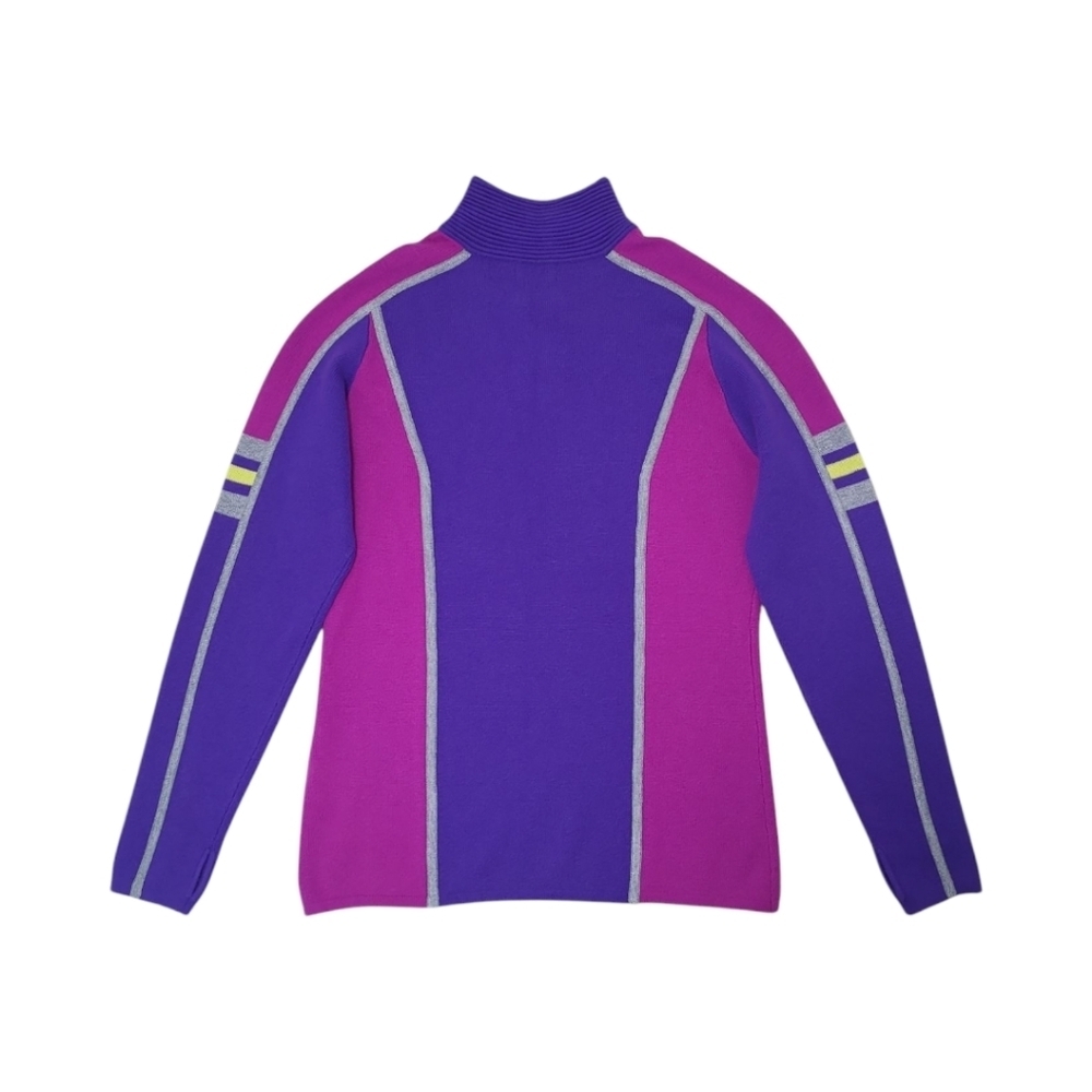 90s-Inspired Merino Wool Ski Sweater 1/4 Zip Color-Block Size Large - Picture 6 of 11